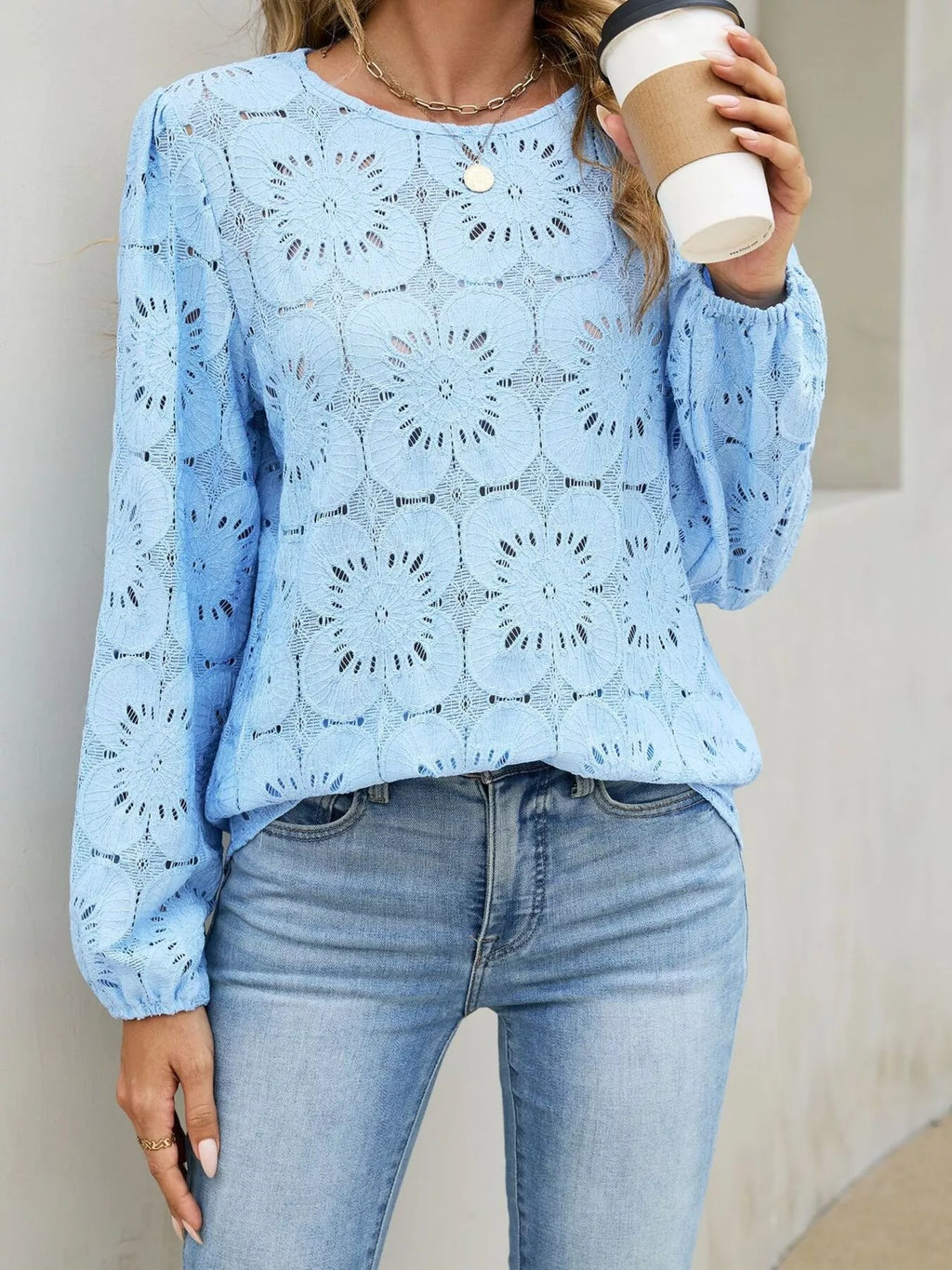 Floral Eyelet Lace Long Sleeve Blouse
