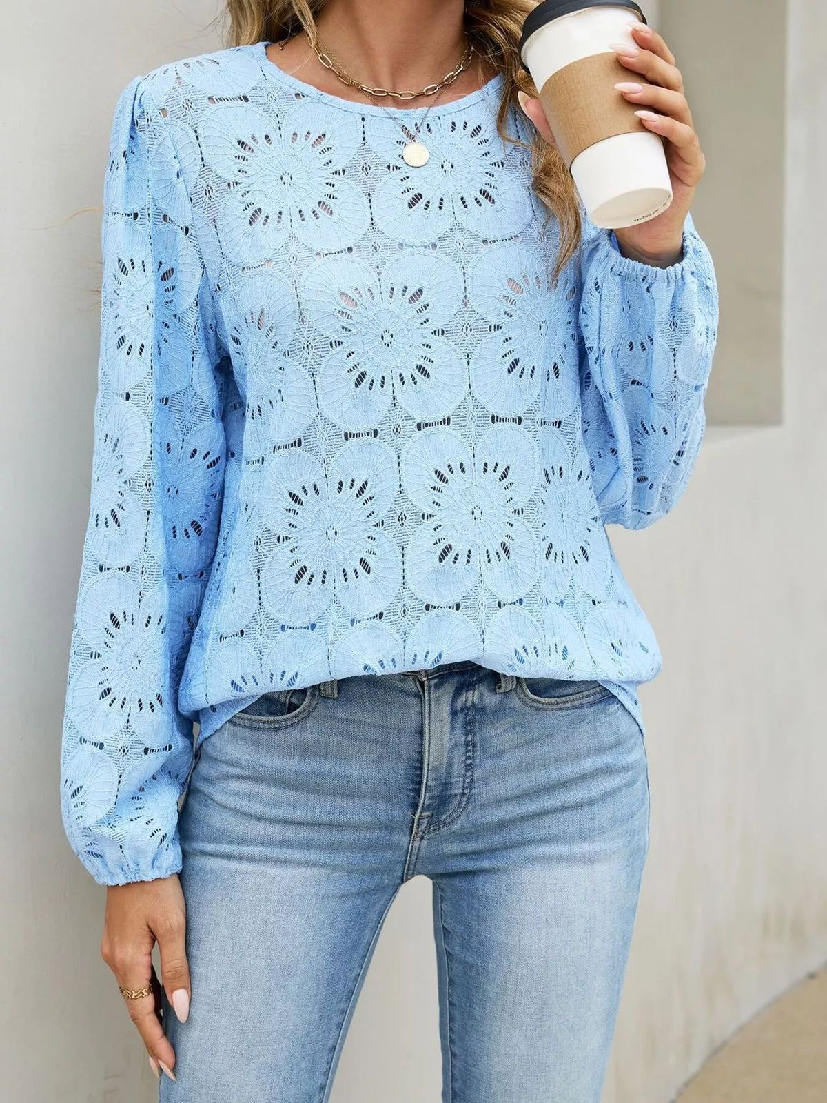 Floral Eyelet Lace Long Sleeve Blouse