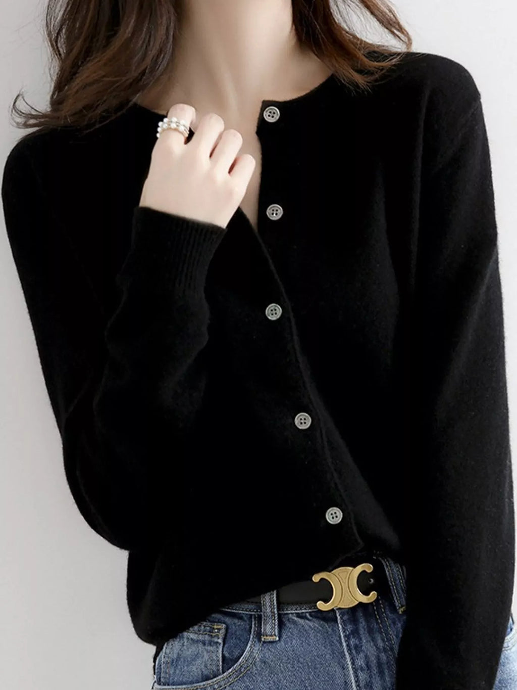 Crew Neck Button-Down Cardigan