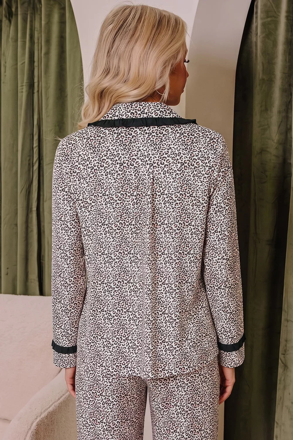 Leopard Print Bow Knot Patchwork Long Sleeve Lounge Set