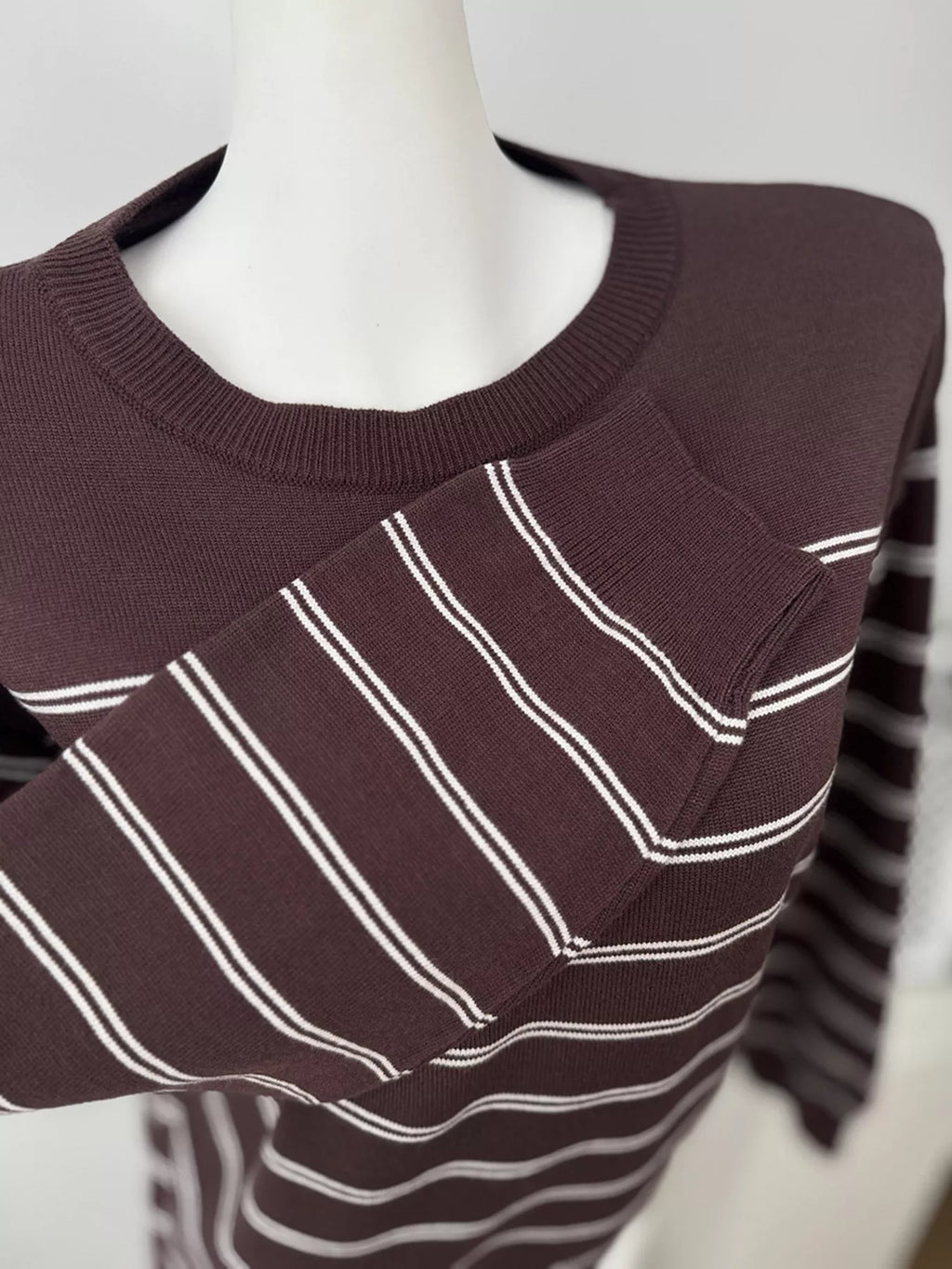 Classic Striped Crewneck Knit Top with Layered Sweater Detail