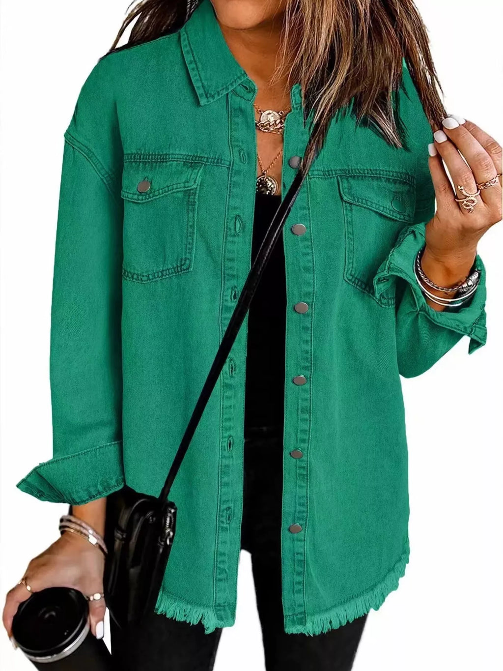 Frayed Hem Button Up Denim Jacket