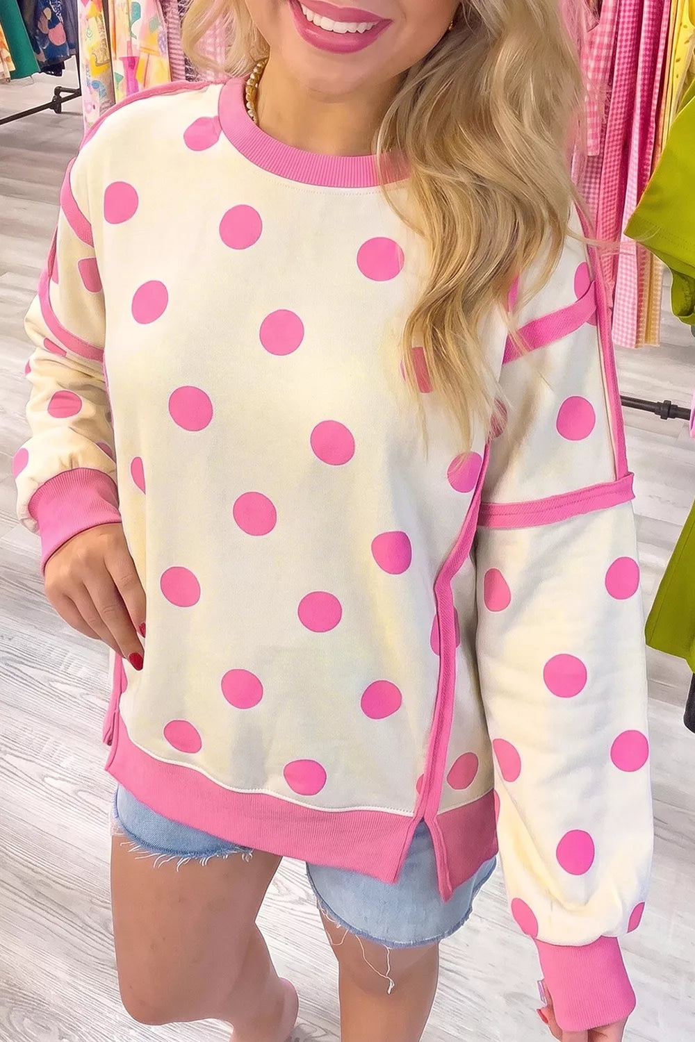 Polka Dot Crew Neck Sweatshirt