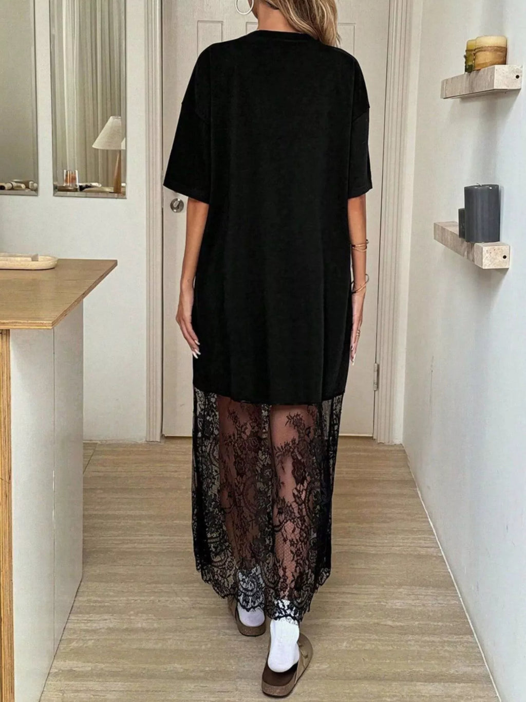 Floral Lace Hem Short Sleeve Tee Dress