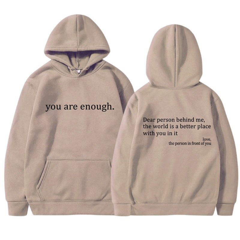Womens Letter-Print Pocket Drawstring Hoodie With Fleece Lining