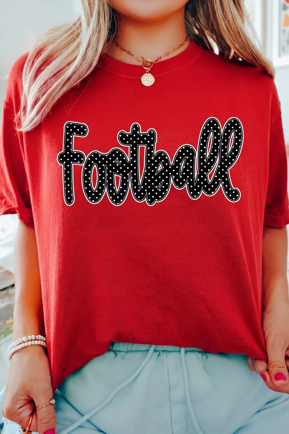 Full Size Football Polka Dot Letter Graphic Game Day T Shirt Plus Size