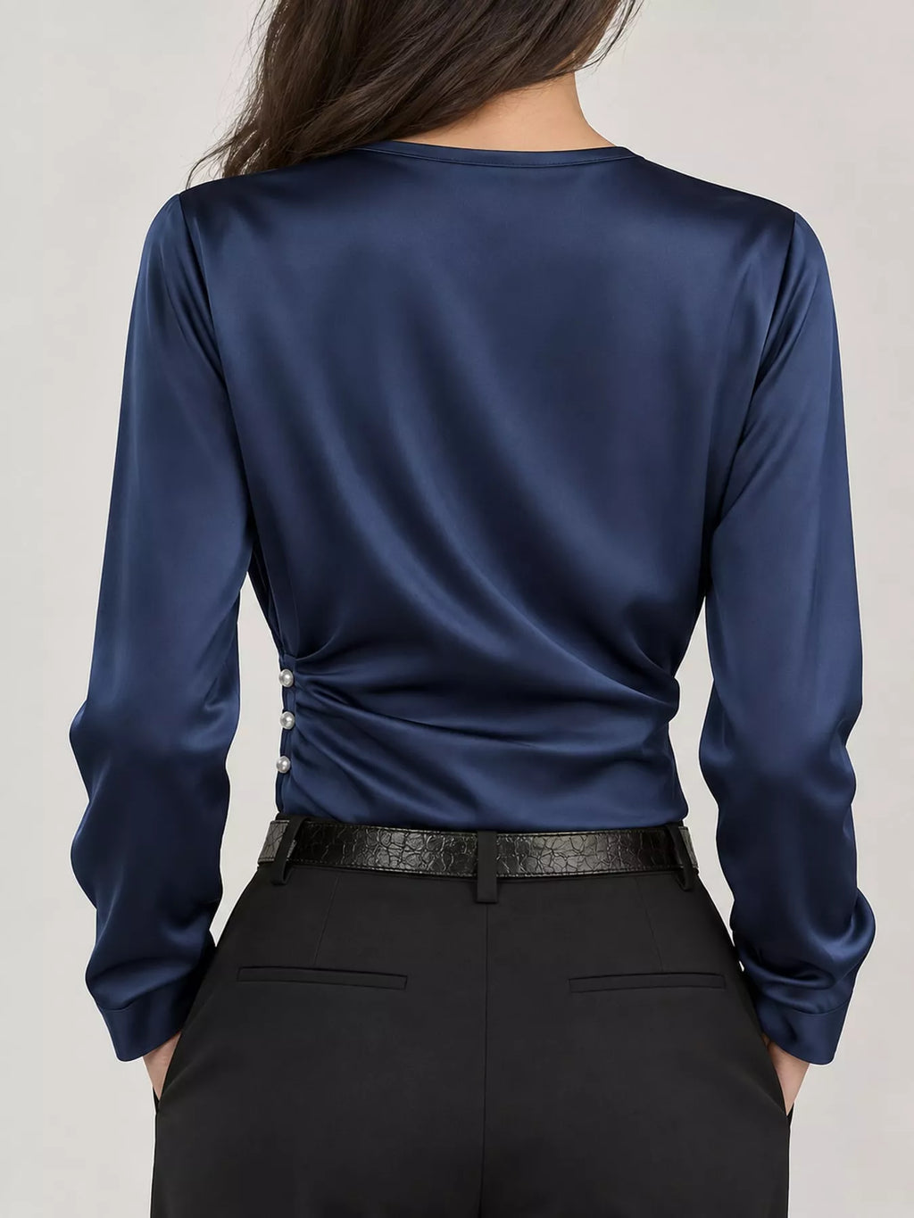 Satin Surplice Long Sleeve Blouse