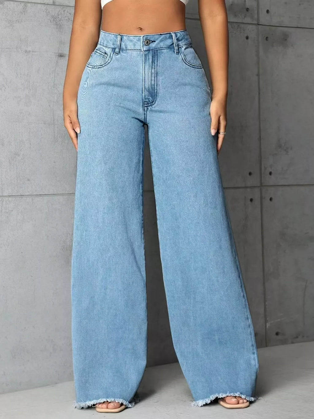 Full Size High-Waisted Wide Leg Raw Hem Jeans Plus Size