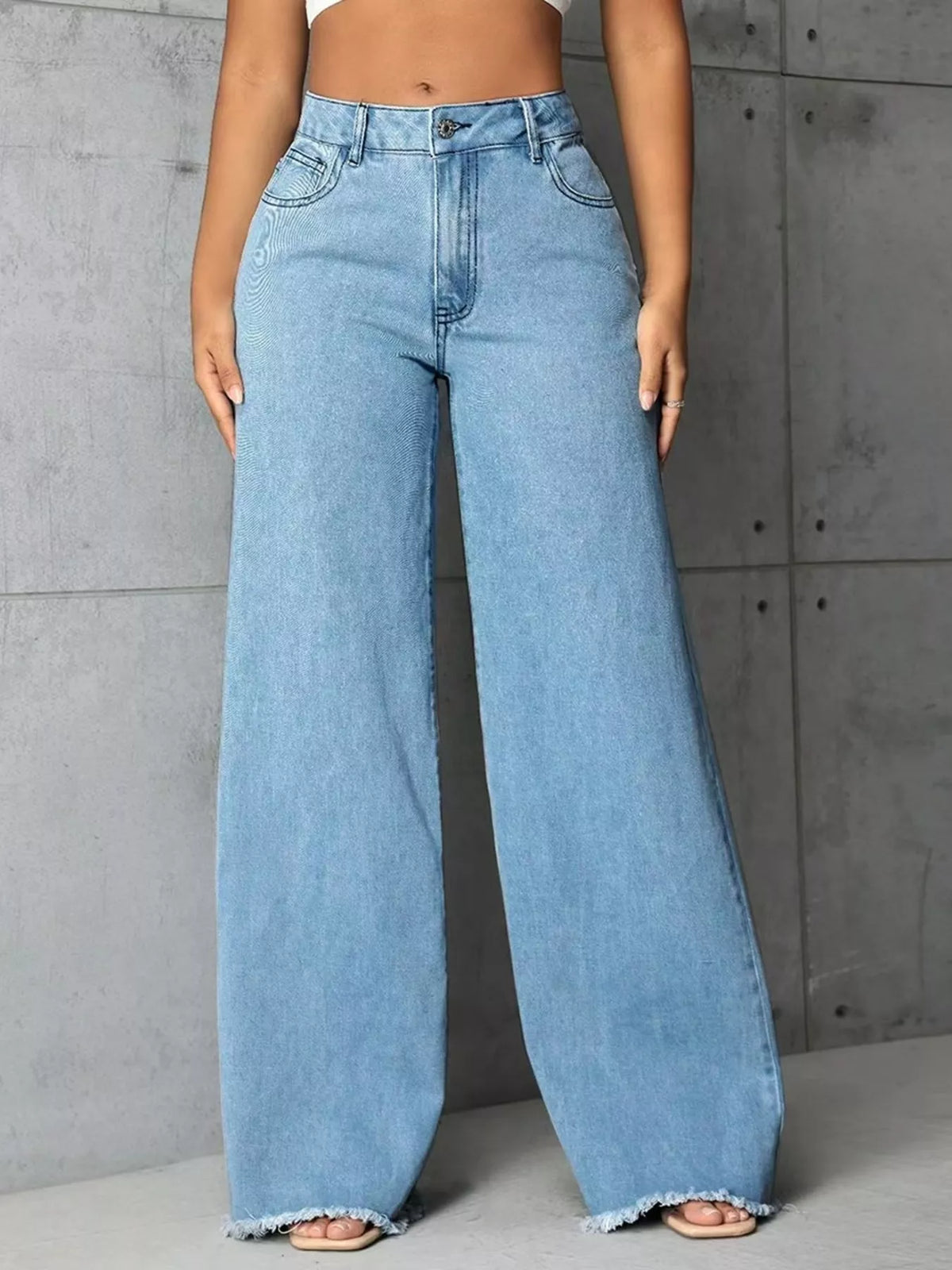 Full Size High-Waisted Wide Leg Raw Hem Jeans Plus Size
