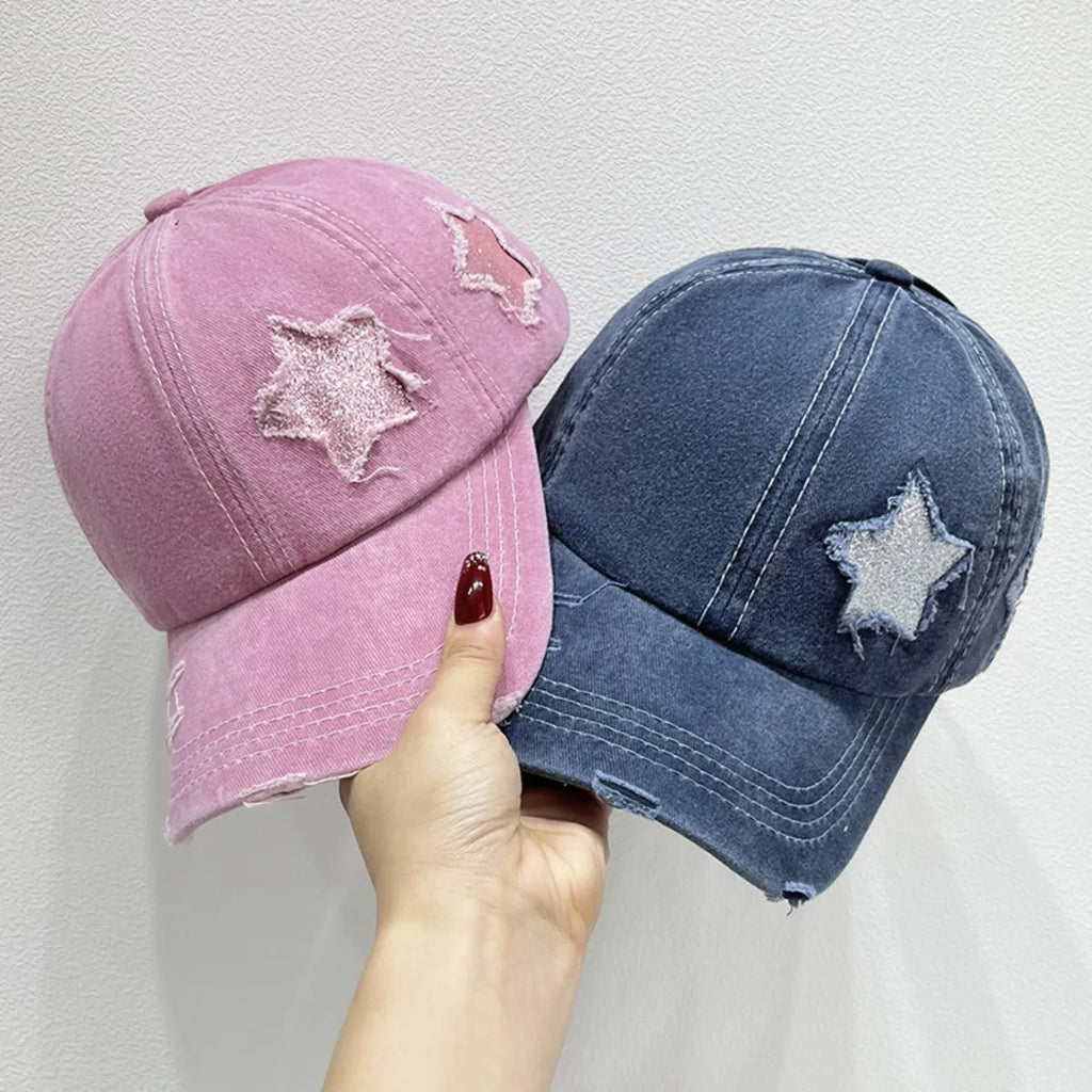 Star Pattern Distressed Cotton Baseball Cap