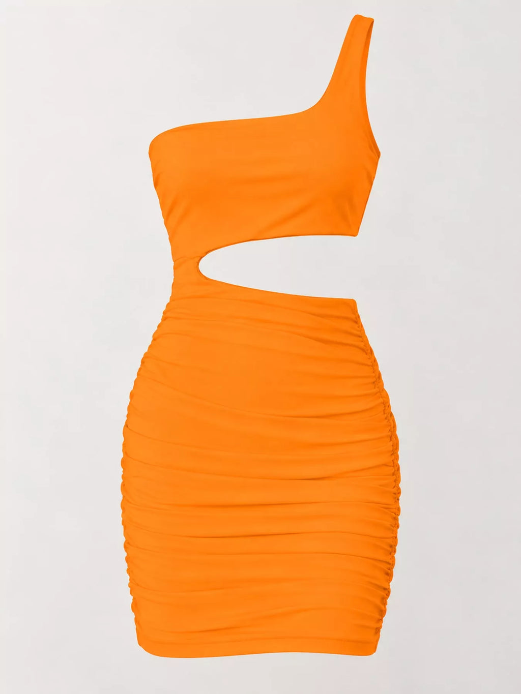 One-Shoulder Cutout Ruched Bodycon Mini Dress