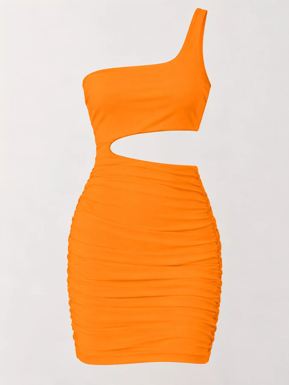 One-Shoulder Cutout Ruched Bodycon Mini Dress
