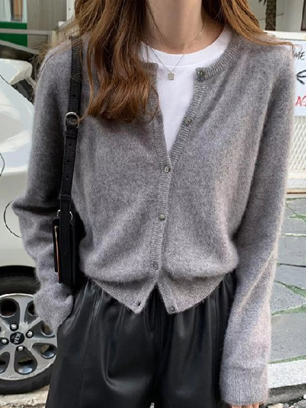 Crew Neck Button-Down Knit Cardigan