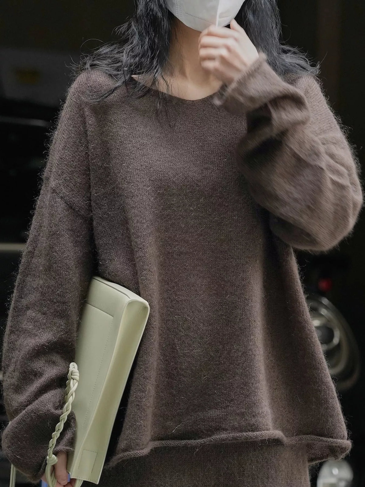 Round Neck Dropped Shoulder Sweater