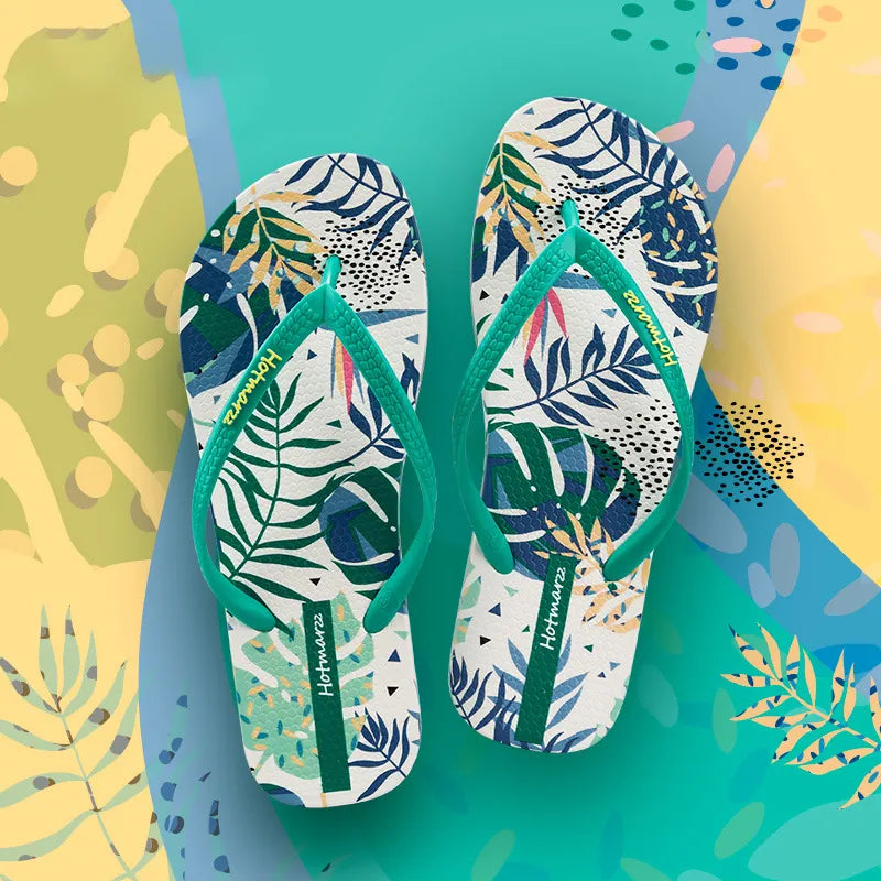 Tropical Leaf Print Summer Slippers