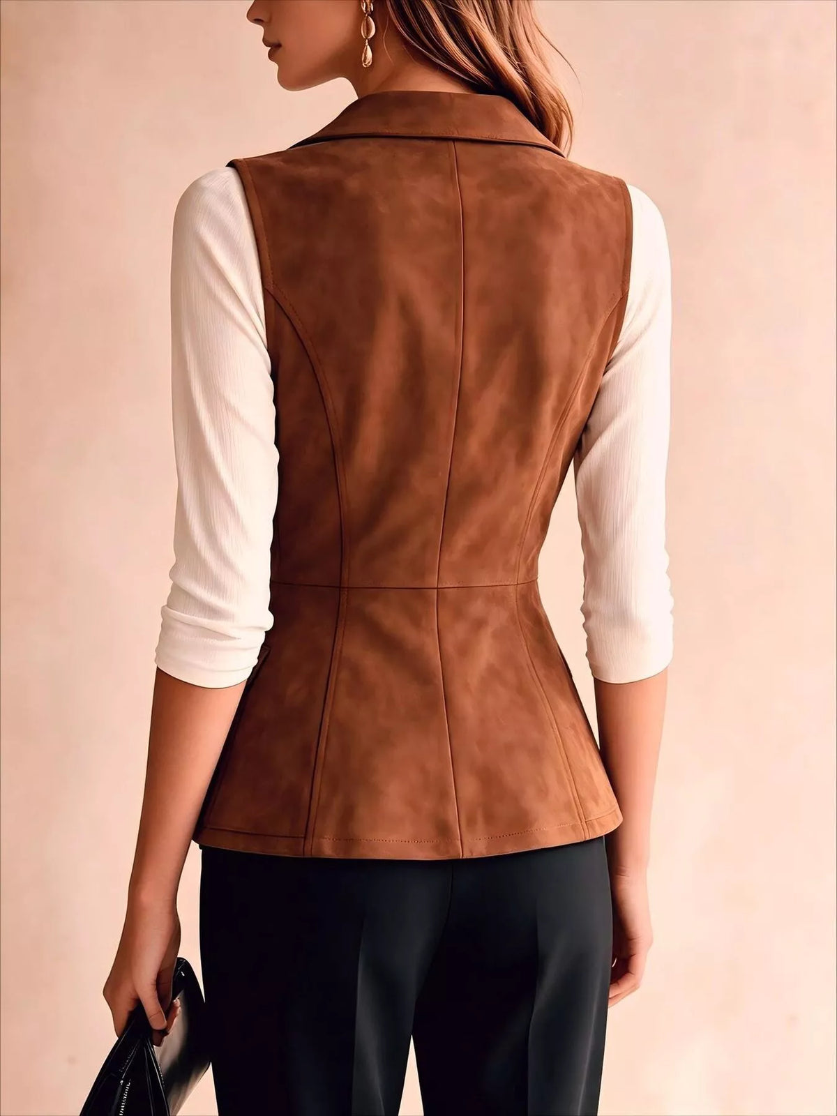 Button-Front Closure Suede Vest Coat