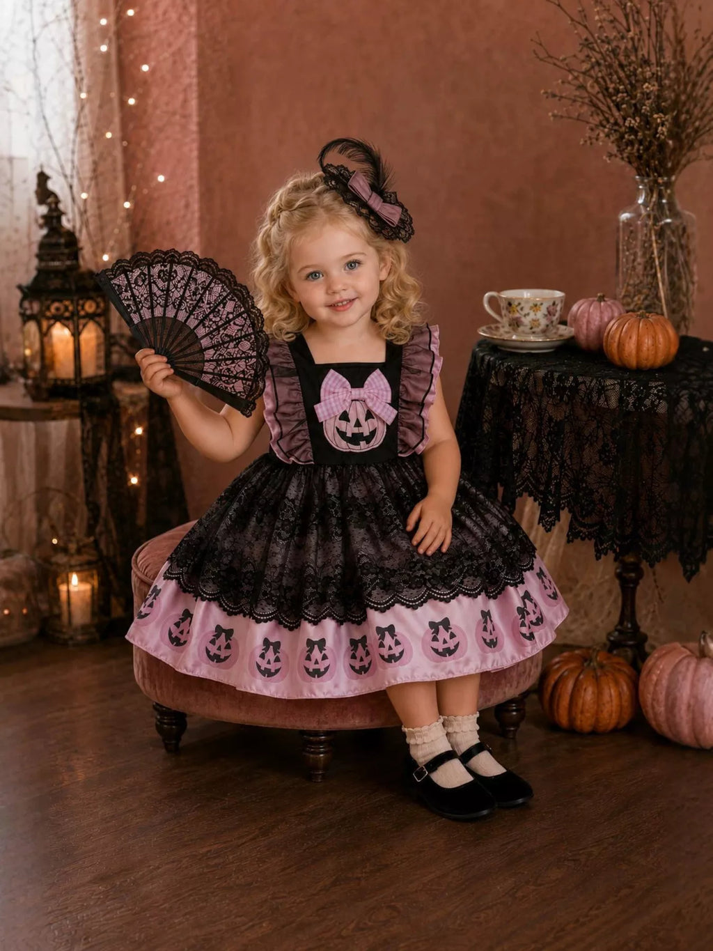Children's Halloween Lolita Style Pumpkin Print Dress