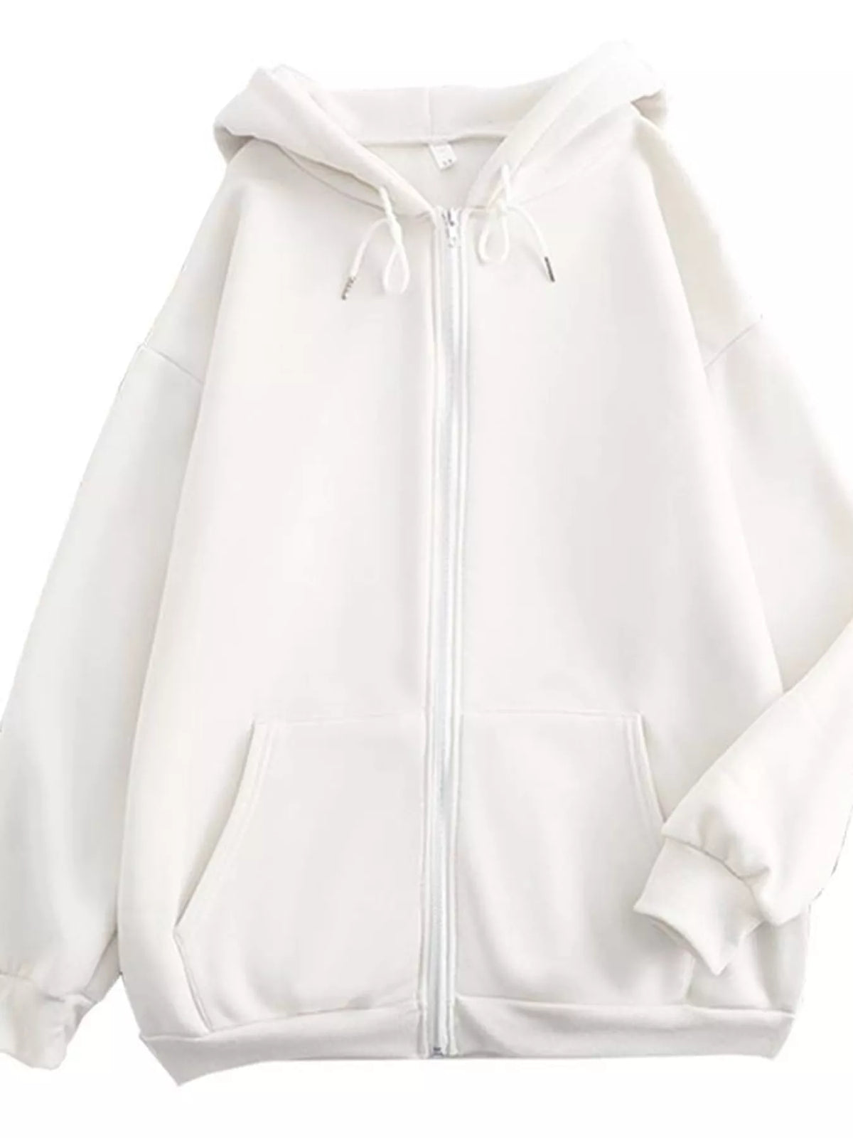 Full Size Oversized Solid Zip-Up Hoodie with Drawstring Plus Size