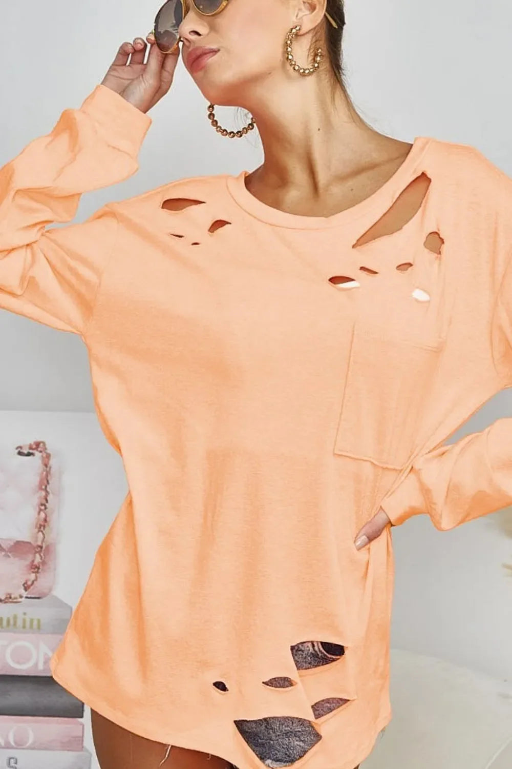 Triblend Long Sleeve T-Shirt with Laser-Cut Details and Pocket