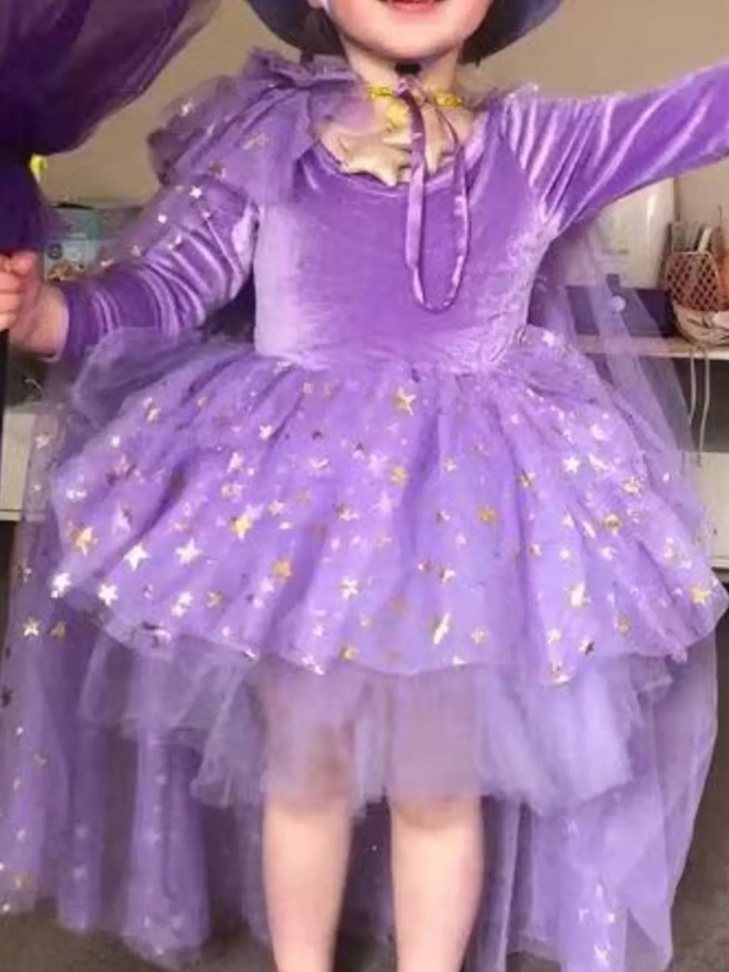 Children's Halloween Velvet Dress and Mesh Cape Set