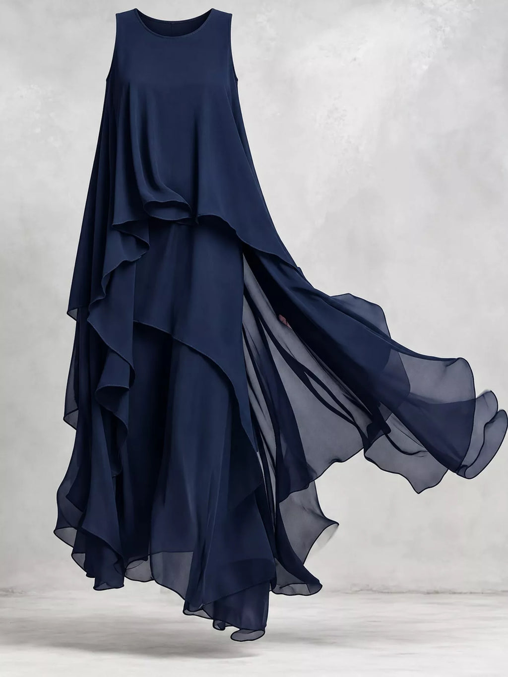 Ruffled Round Neck Sleeveless Maxi Dress