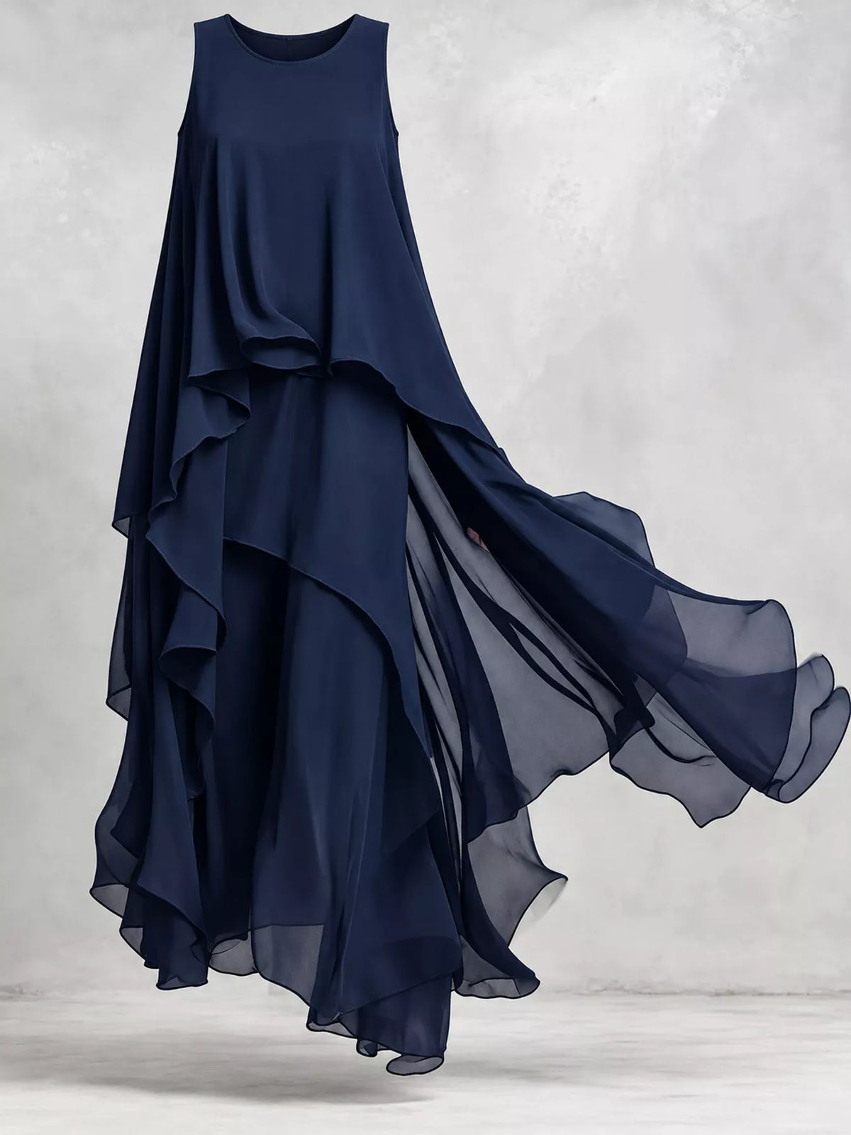 Ruffled Round Neck Sleeveless Maxi Dress