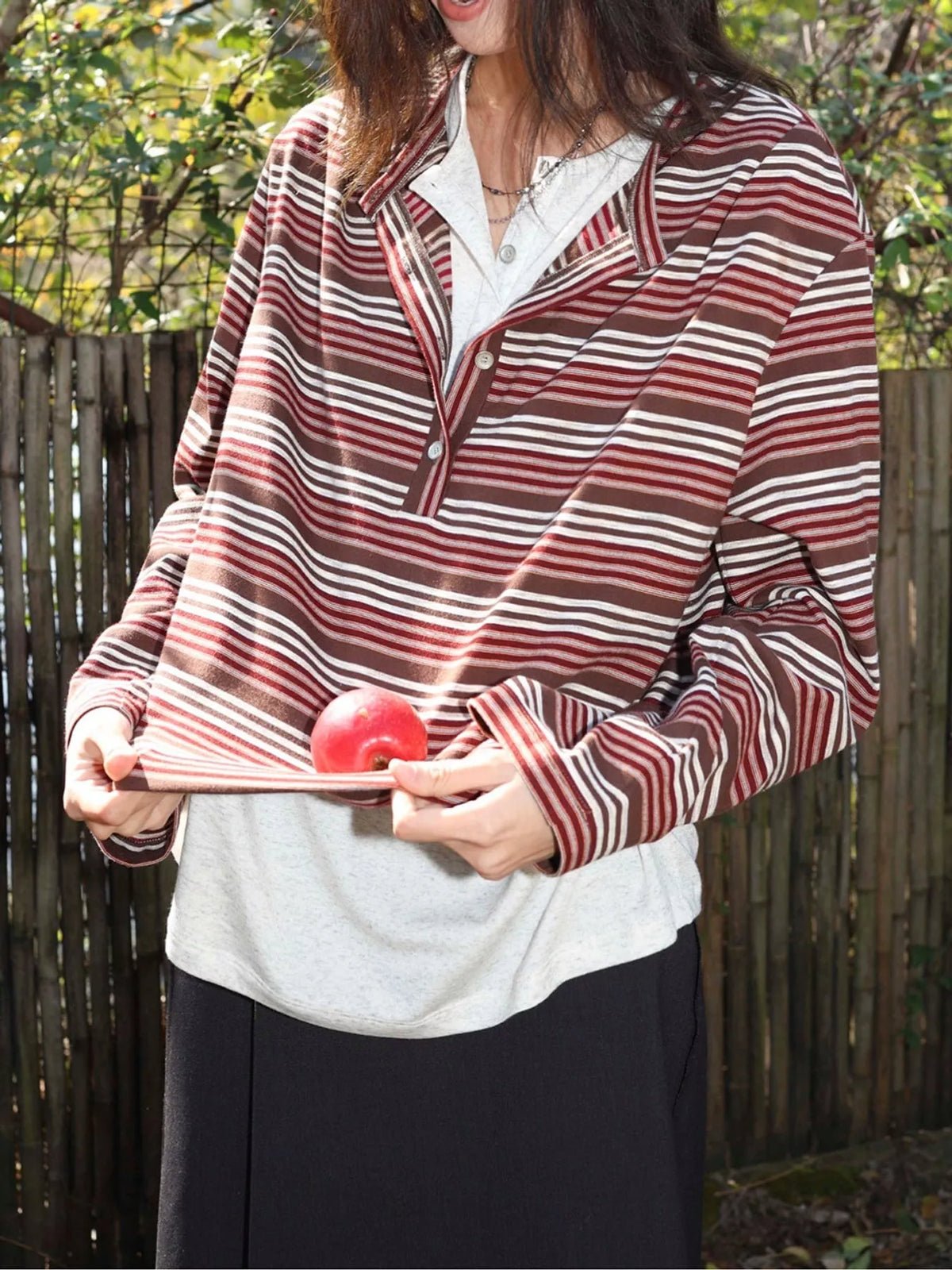 Vintage Striped Long-Sleeve Quarter-Zip T-Shirt