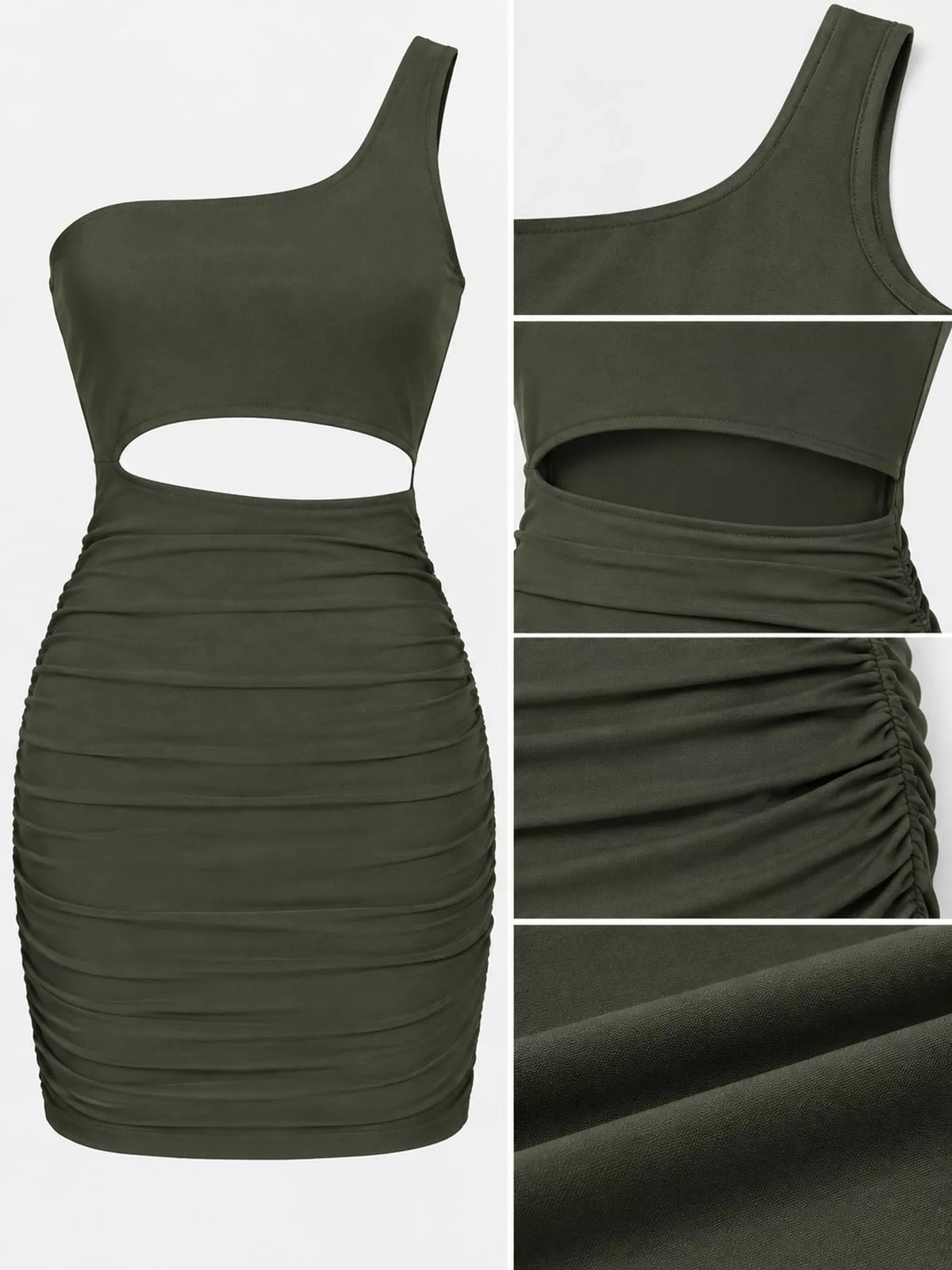 One-Shoulder Cutout Ruched Bodycon Mini Dress
