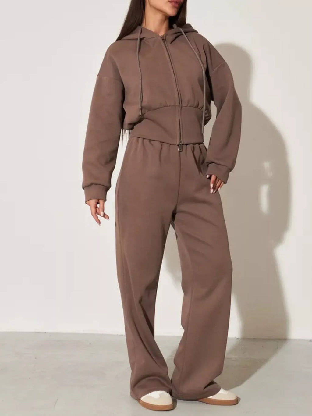 Zip-Up Hoodie and Wide-Leg Sweatpants Set