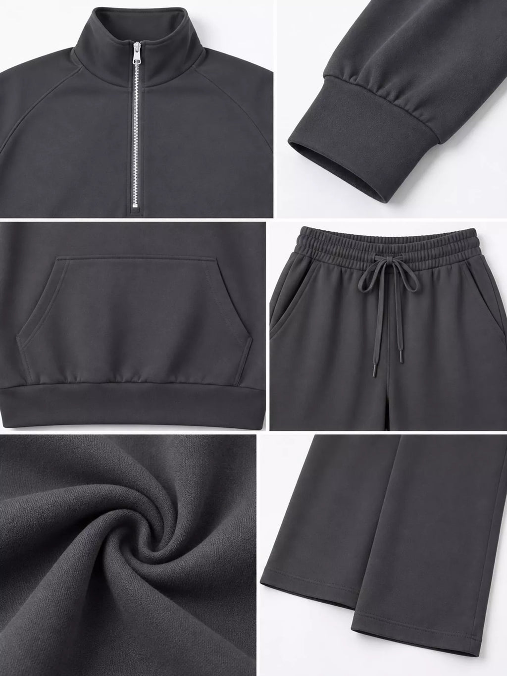 Half-Zip Sweatshirt and Wide-Leg Pants Set
