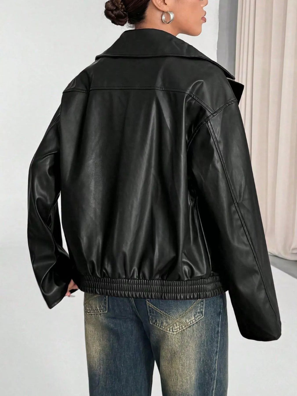 Oversized Faux Leather Moto Jacket