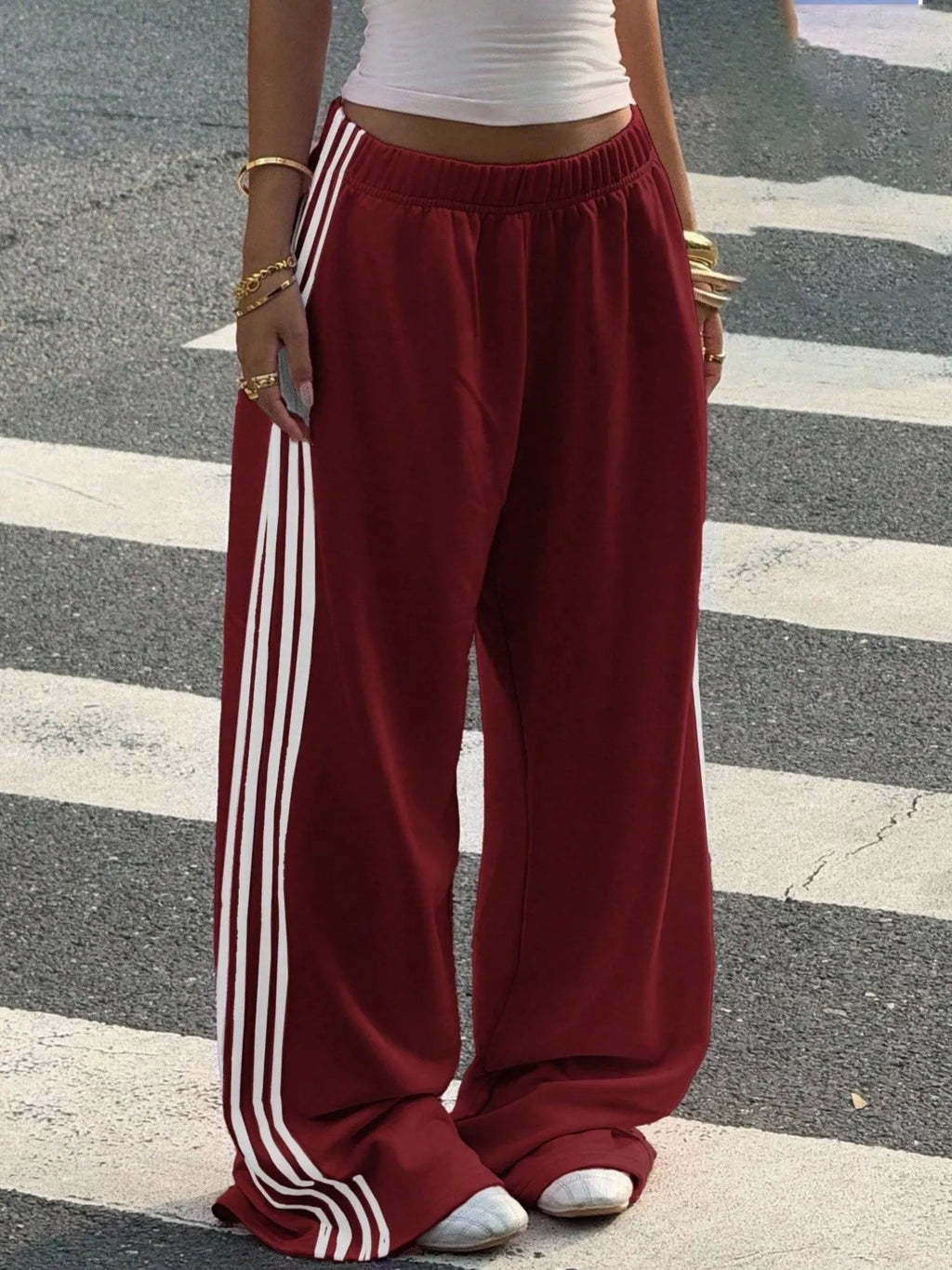 High-Waisted Wide-Leg Track Pants with Side Stripes