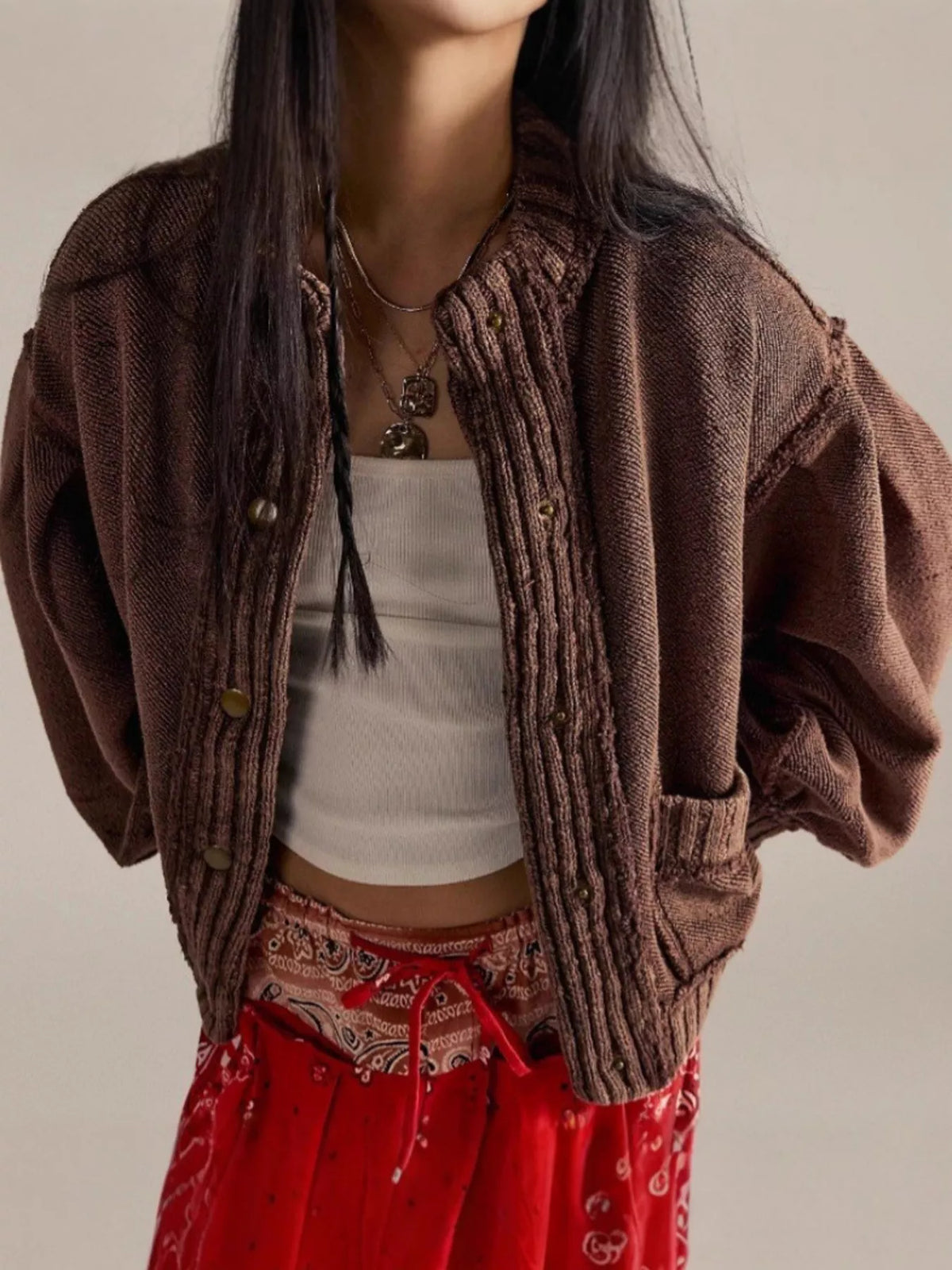 Snap Down Dropped Shoulder Cardigan
