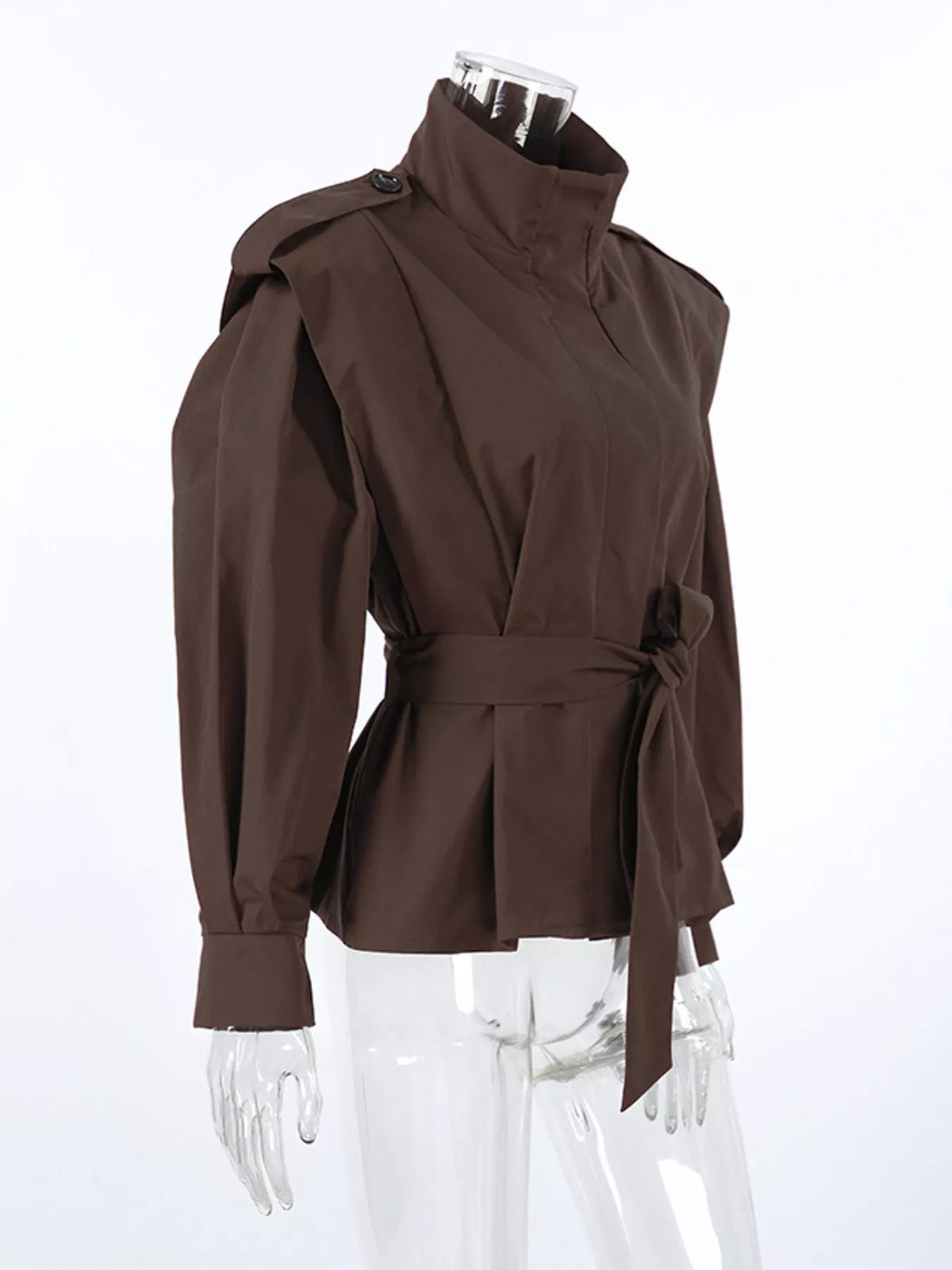 Stand-Collar Belted Outerwear