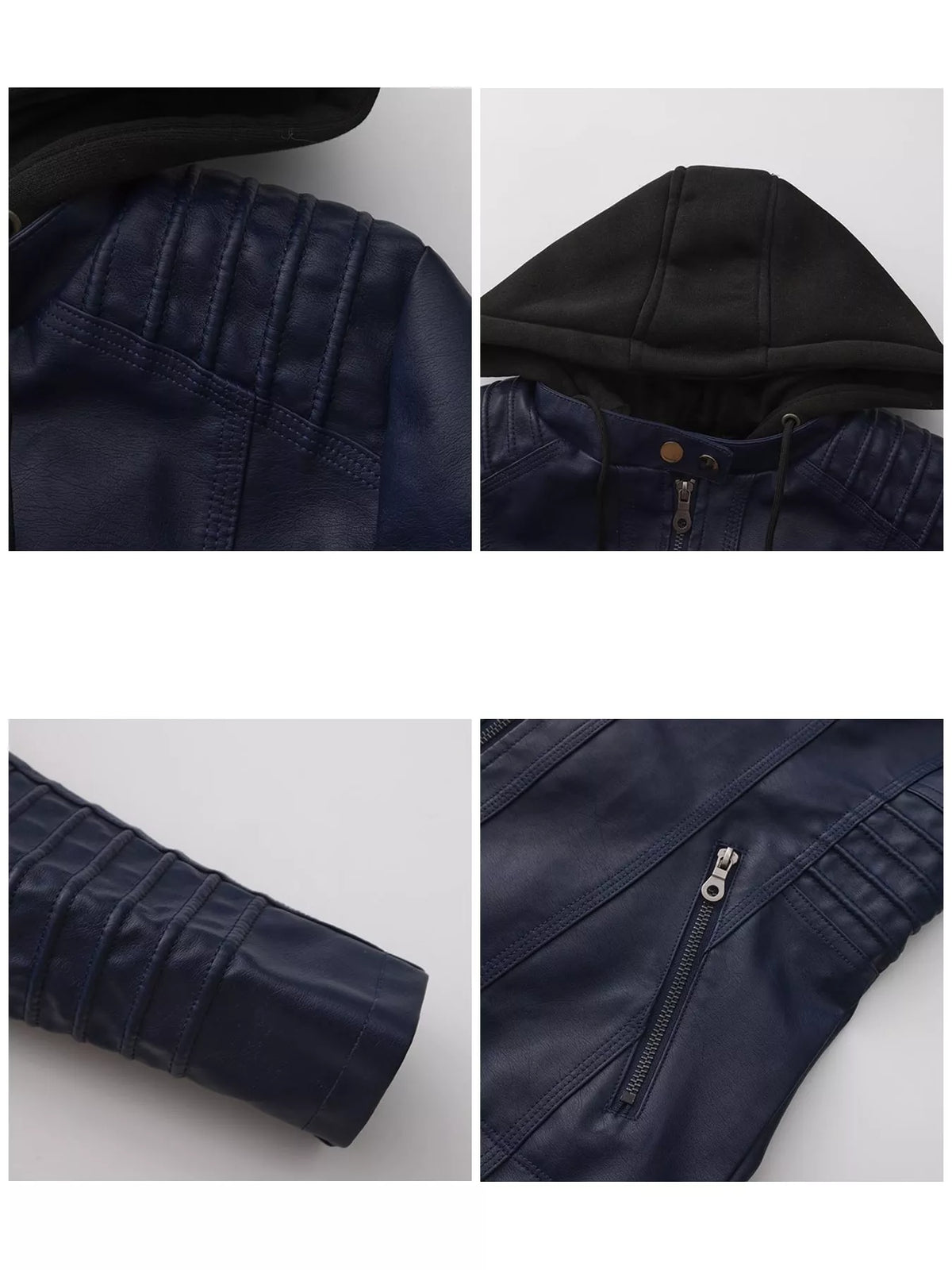 Full Size Detachable Hooded Faux Leather Moto Jacket Plus Size