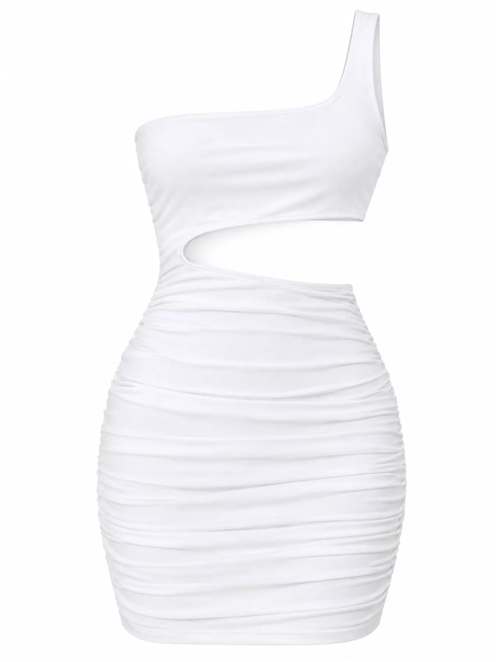 One-Shoulder Cutout Ruched Bodycon Mini Dress