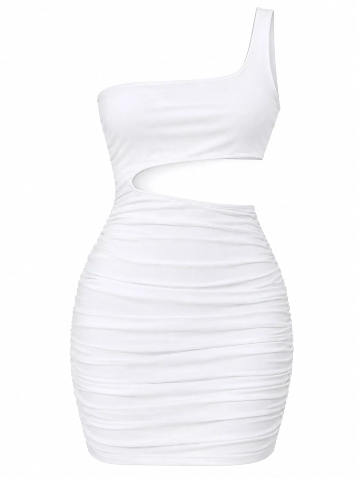 One-Shoulder Cutout Ruched Bodycon Mini Dress