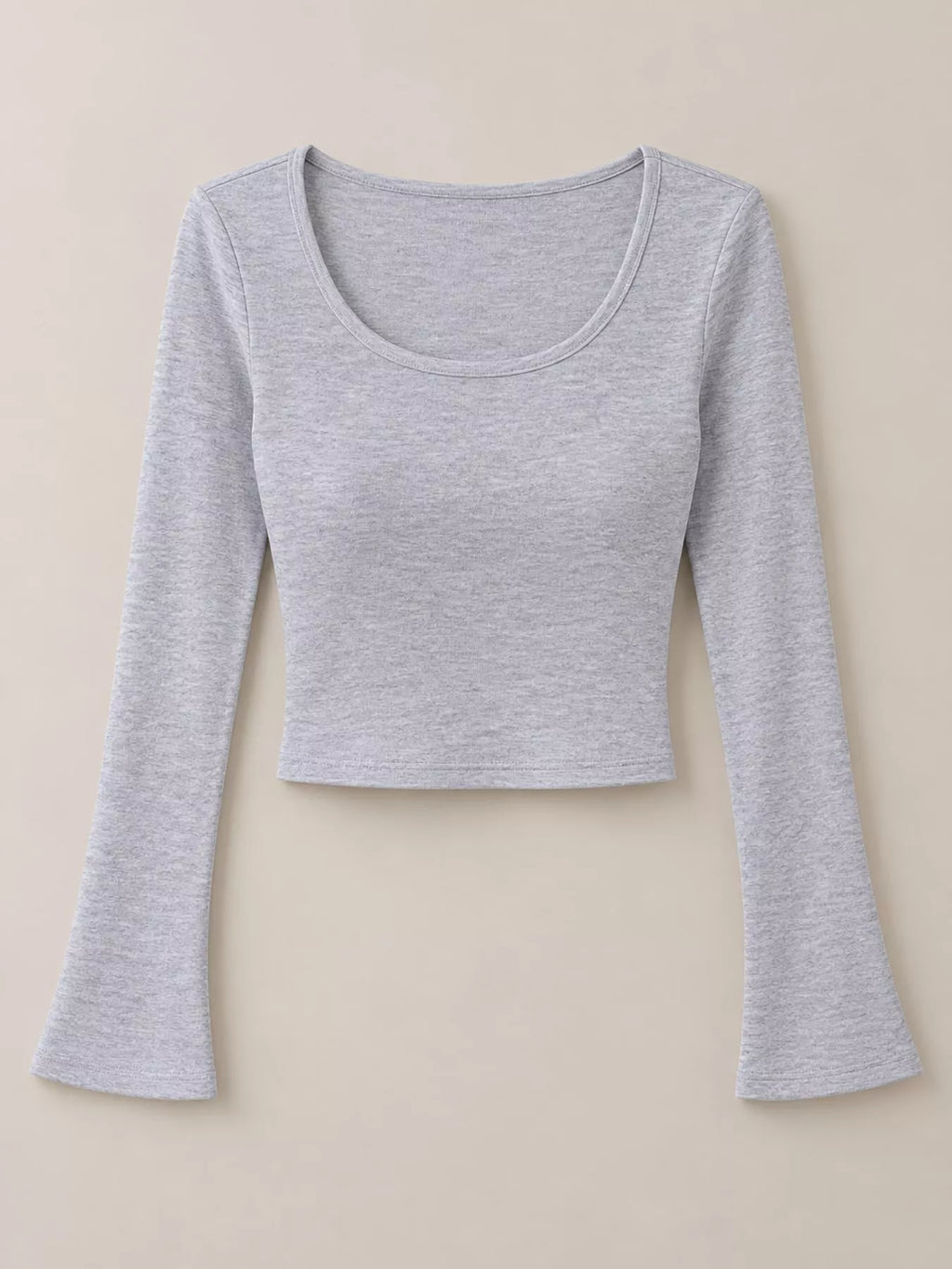 Slim-Fit Long Sleeve U-Neck Cropped T-Shirt