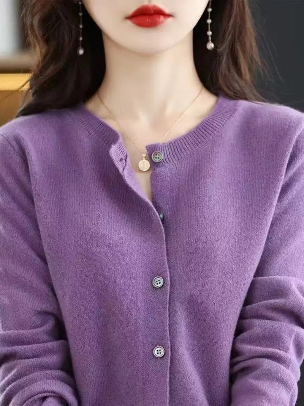 Crew-Neck Button-Down Cardigan