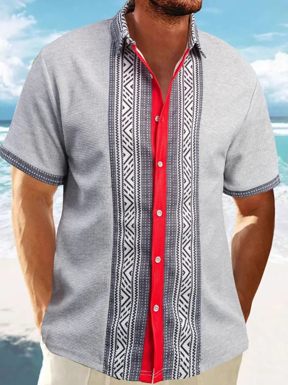 Men's Full Size Contrast Button Down Short Sleeve Shirt Plus Size