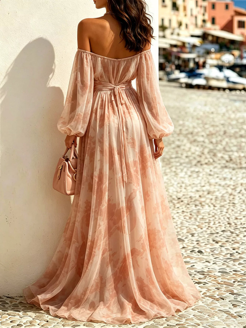 Off-Shoulder Balloon Sleeves Maxi Dress