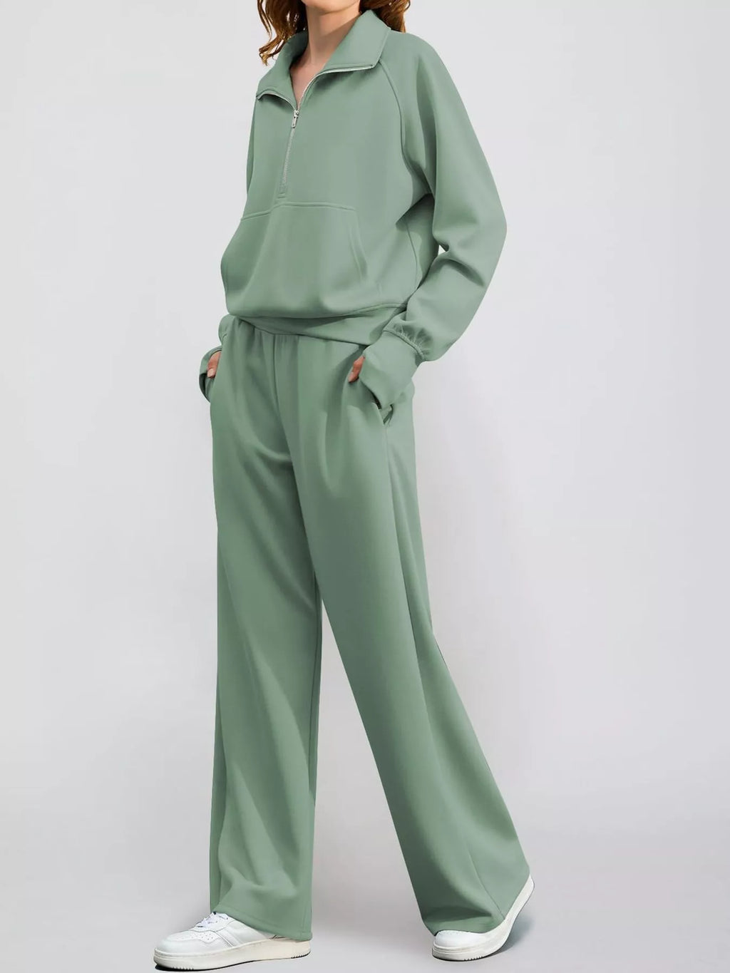 Half-Zip Sweatshirt and Wide-Leg Pants Set