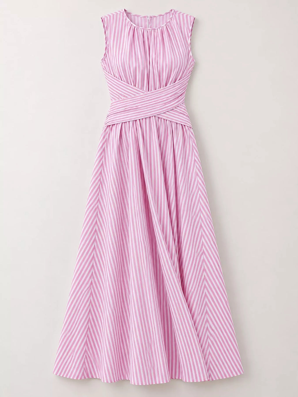 Full Size Sleeveless Striped Maxi Dress with Criss-Cross Waist Detail Plus Size