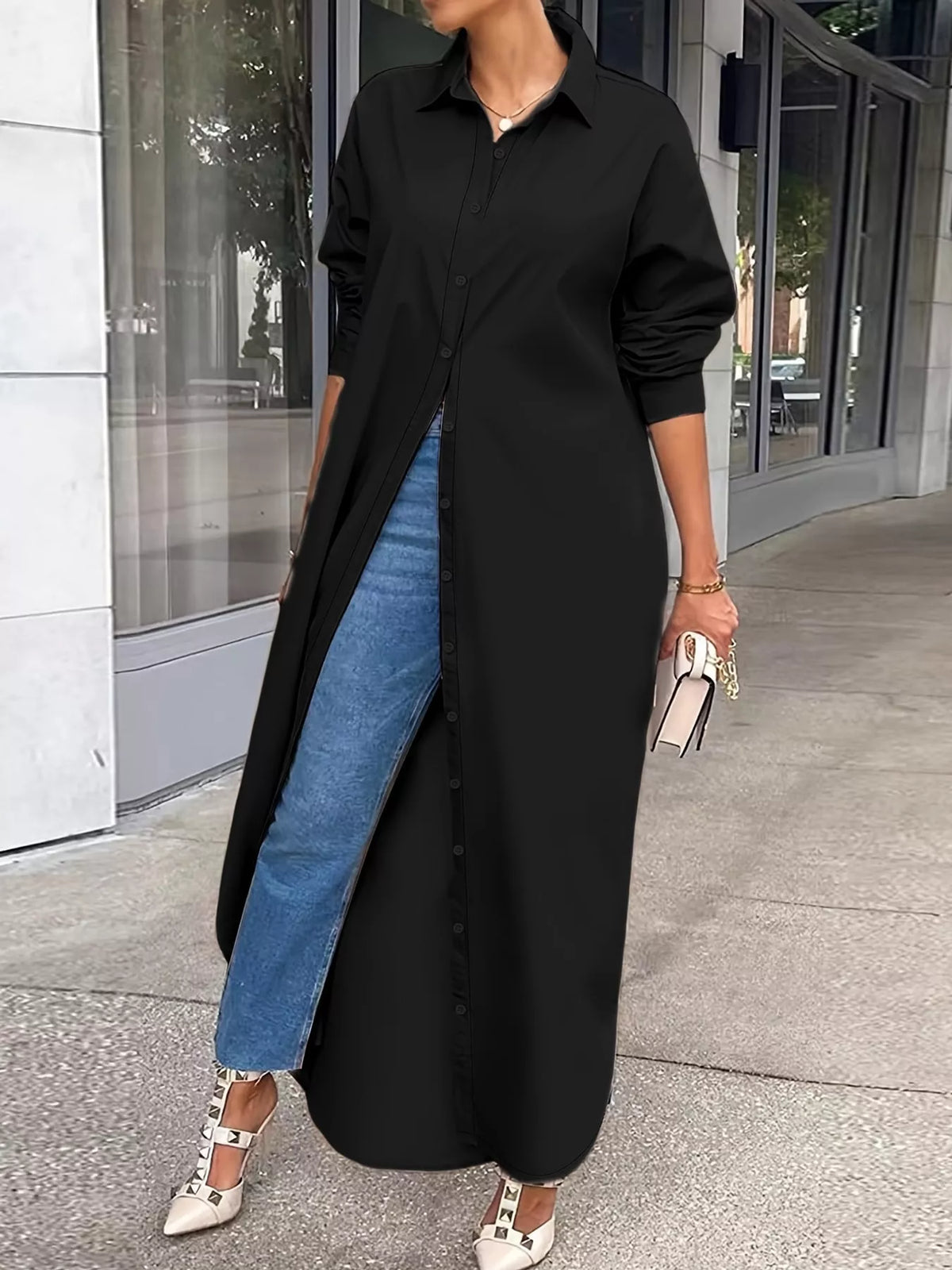 Plus Size Longline Button-Down Shirt