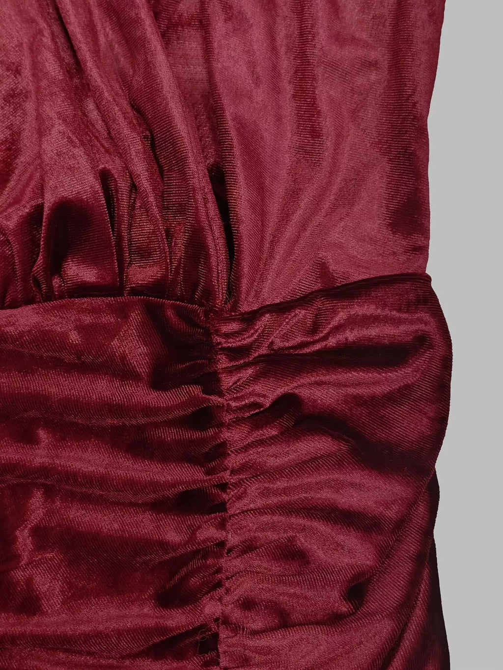 Velvet Mock Neck Ruched Slit Maxi Dress