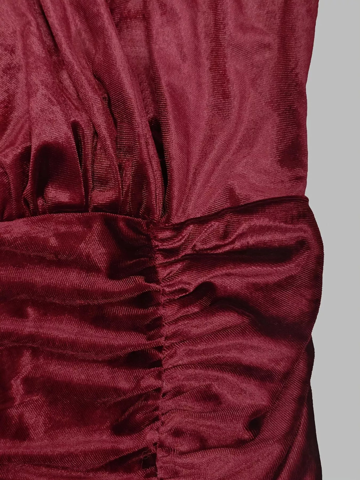 Velvet Mock Neck Ruched Slit Maxi Dress