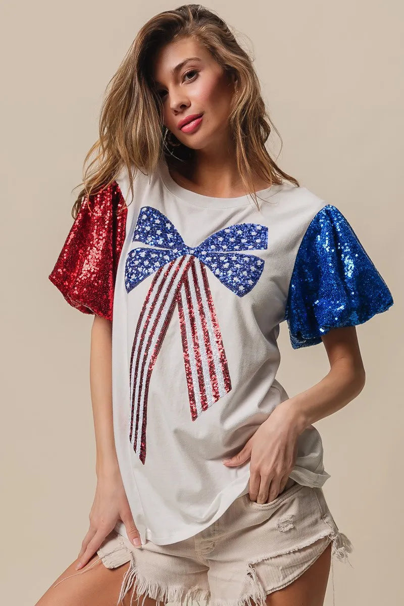 BiBi Sequin American Flag Bow Top