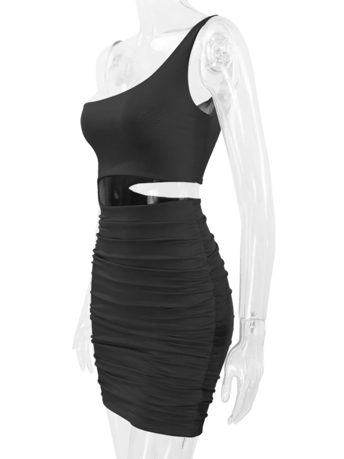 One-Shoulder Cutout Ruched Bodycon Mini Dress