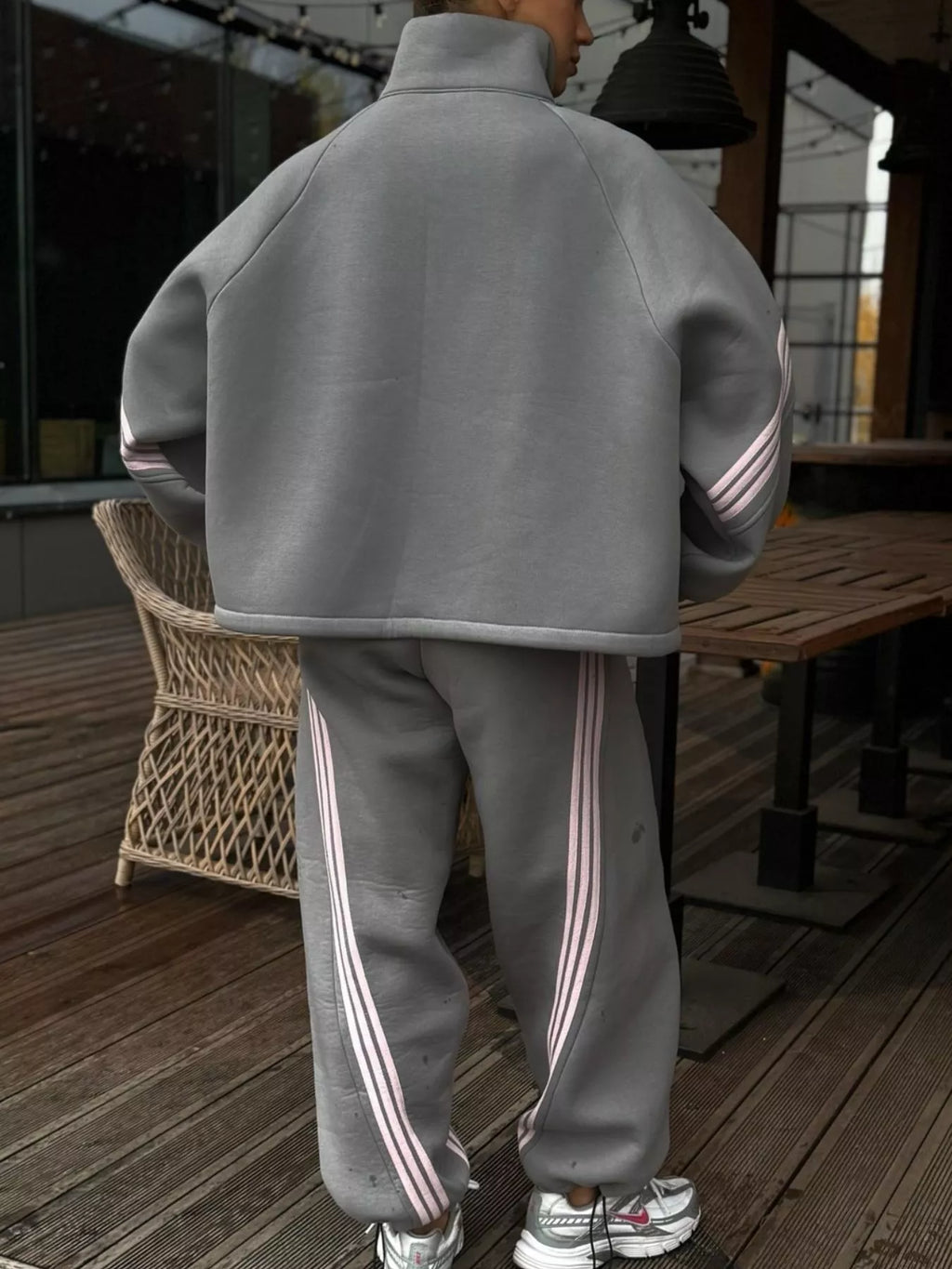 Contrast Striped Zip Up Top and Pants Set