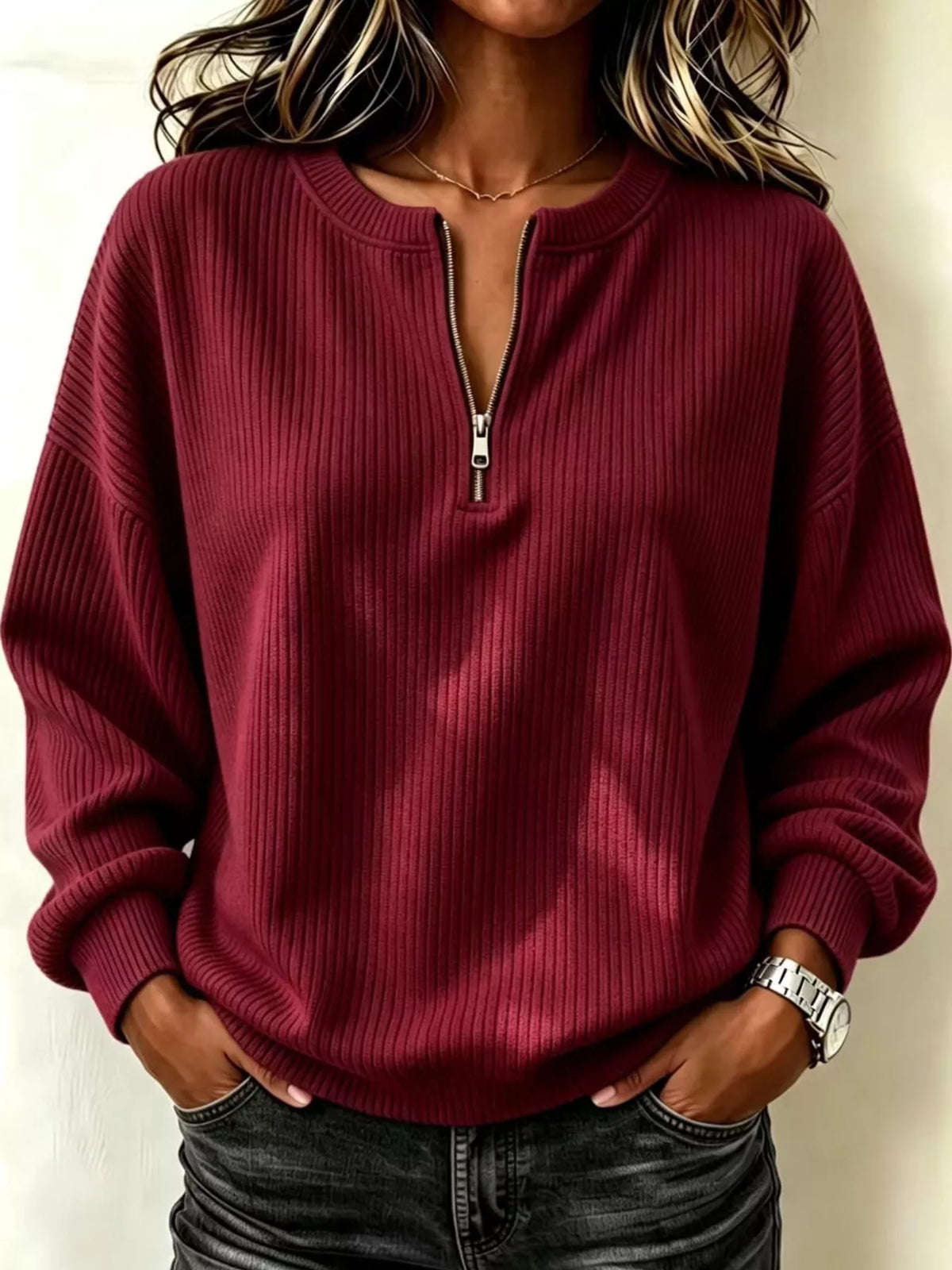 Full Size Quarter-Zip Dropped Shoulder Sweatshirt Plus Size